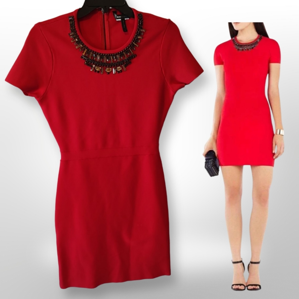 BCBGMaxAzria Women's Kaylen Embellished Neckline Cocktail Dress, Size M,…